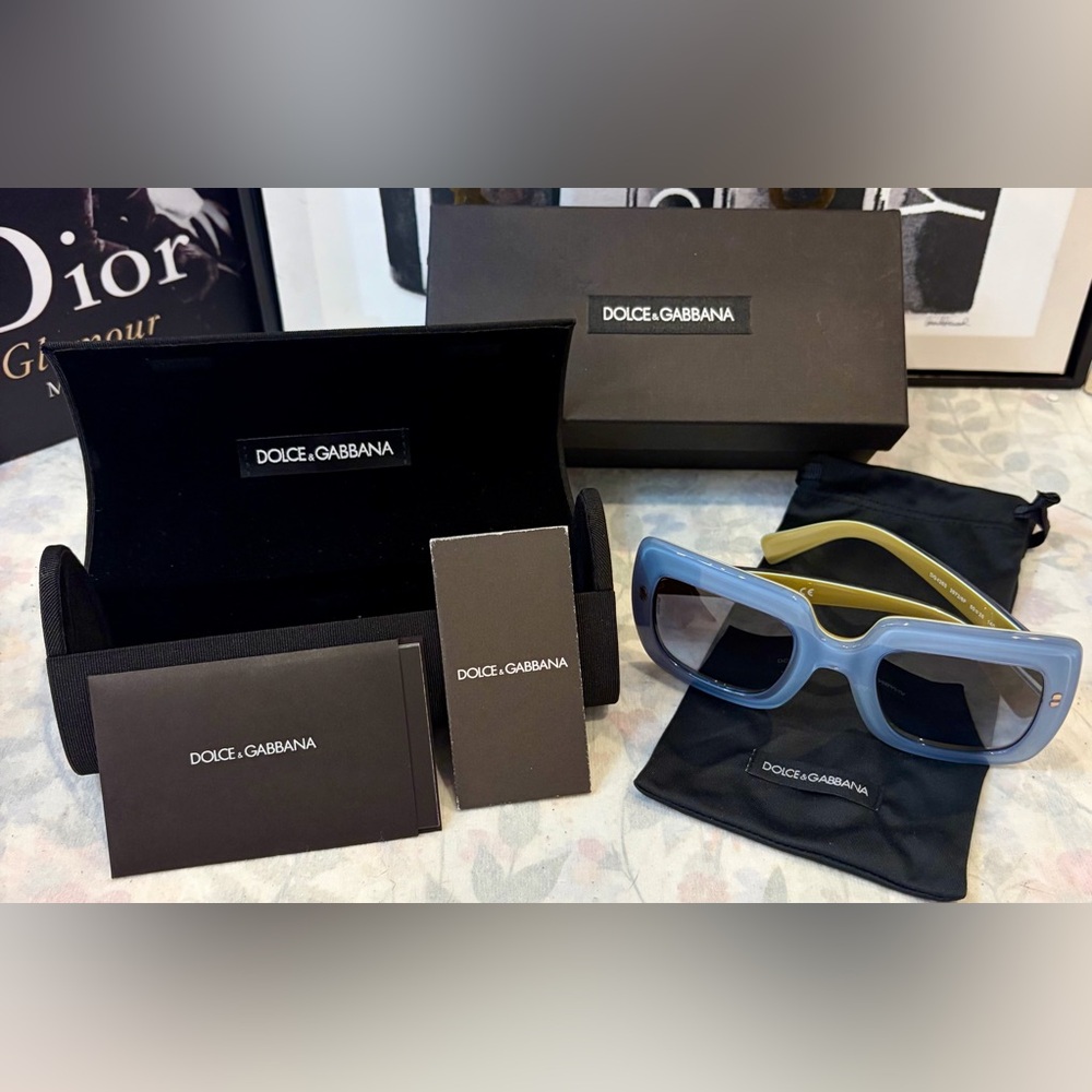 🩵DOLCE & GABBANA Chunky Light Blue Rectangular Sunglasses NWT FULL INCLUSION - Picture 4 of 12